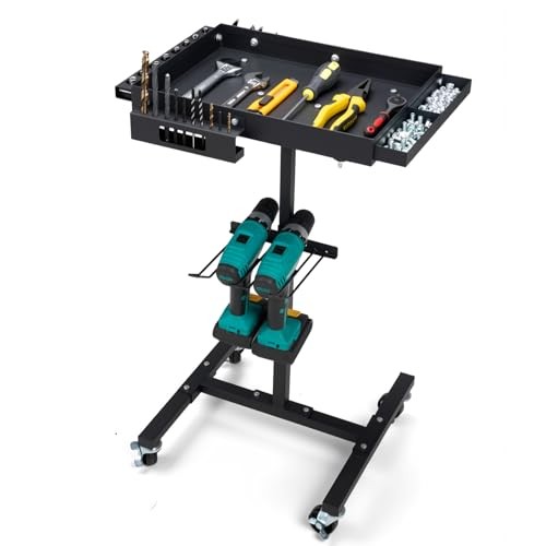 OLBRUS Rolling Work Table Adjustable Height - Rolling Tool Cart with Drills