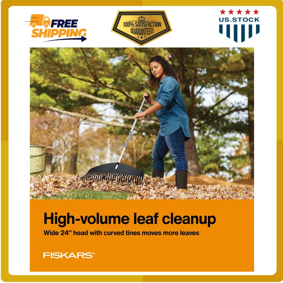 Fiskars Poly Leaf Rake 67 inch Lightweight Garden Tool