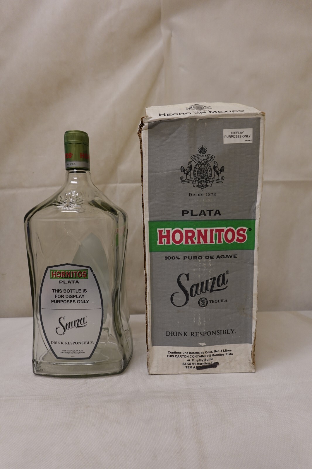Sauza Hornitos Plata Tequila - 4 Liter Glass Dummy Display Bottle - NOS