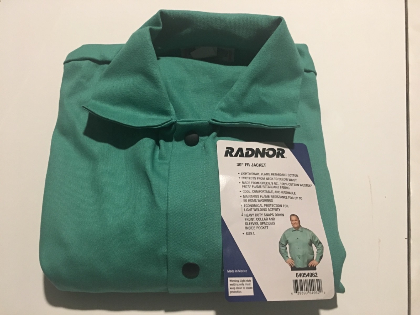 Radnor 30" Flame Resistant green cotton Welding Jacket - XL