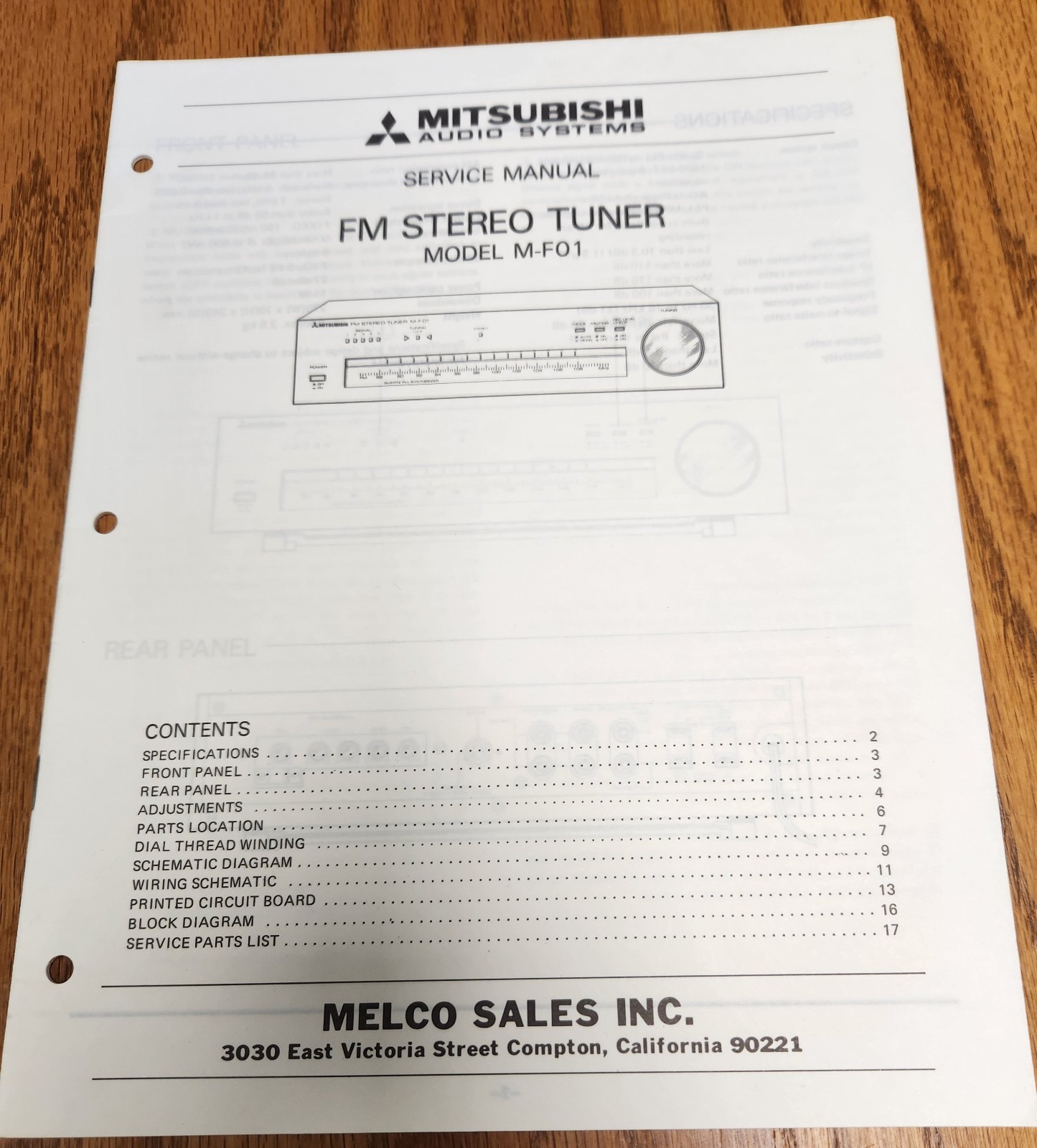 Mitsubishi M-F01 Tuner Service Manual - Melco Sales