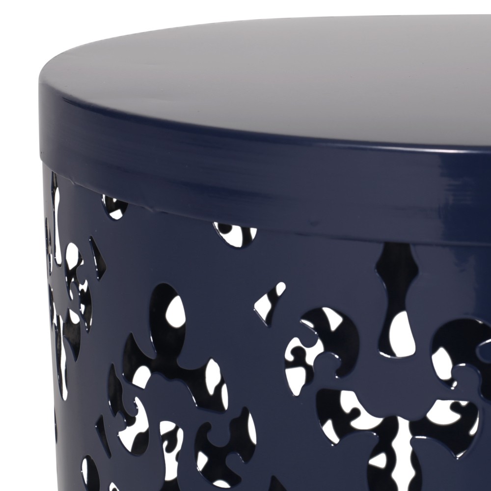Modern Outdoor Side Table Set of 2, Navy Blue, Powder Coated Iron, No Cushions