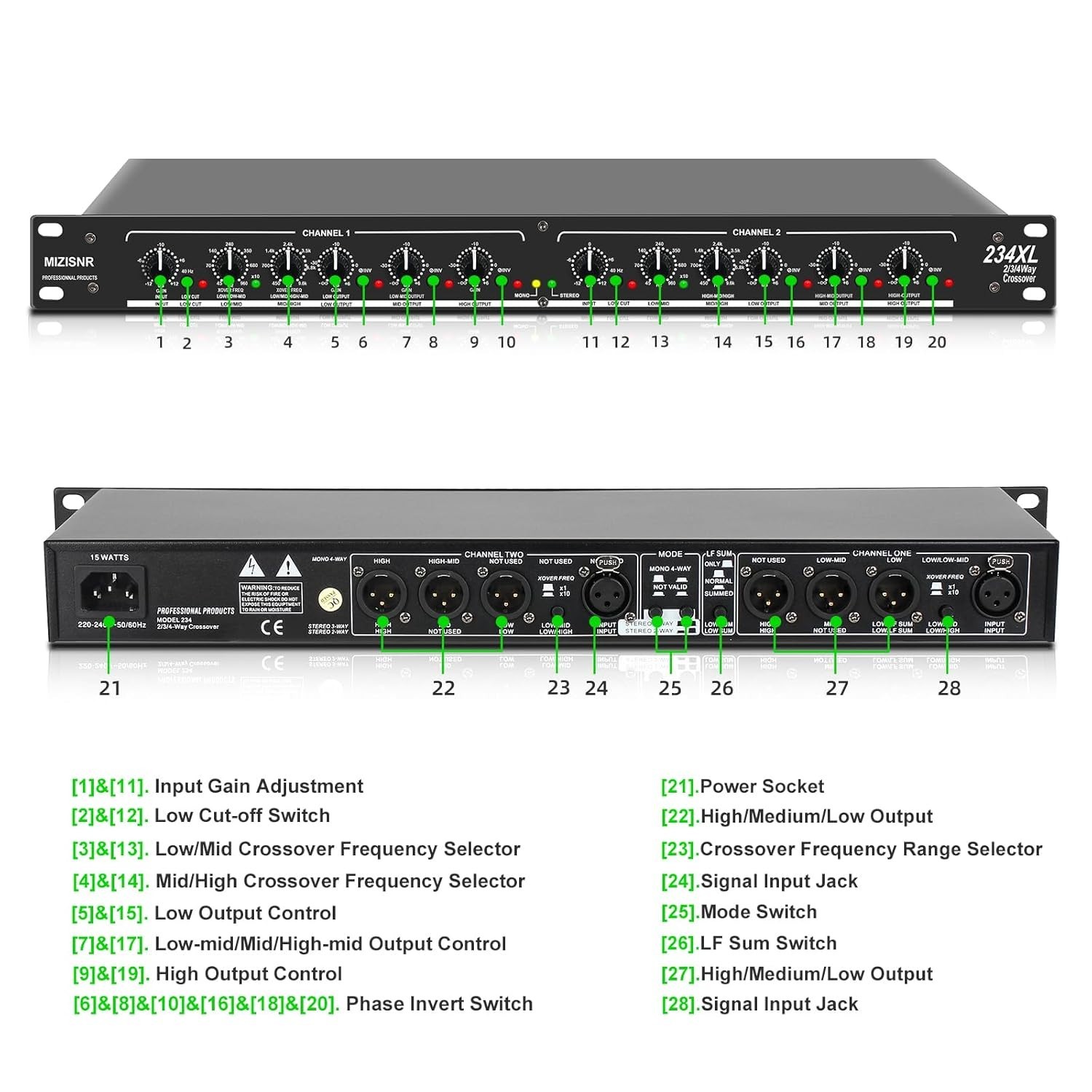 Professional Stereo Crossover XLR Input/Output**