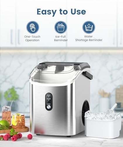 COWSAR NUGGET ICE MAKER COUNTERTOP PEBBLE MACHINE ONE-MORE OPERATION - SILVER