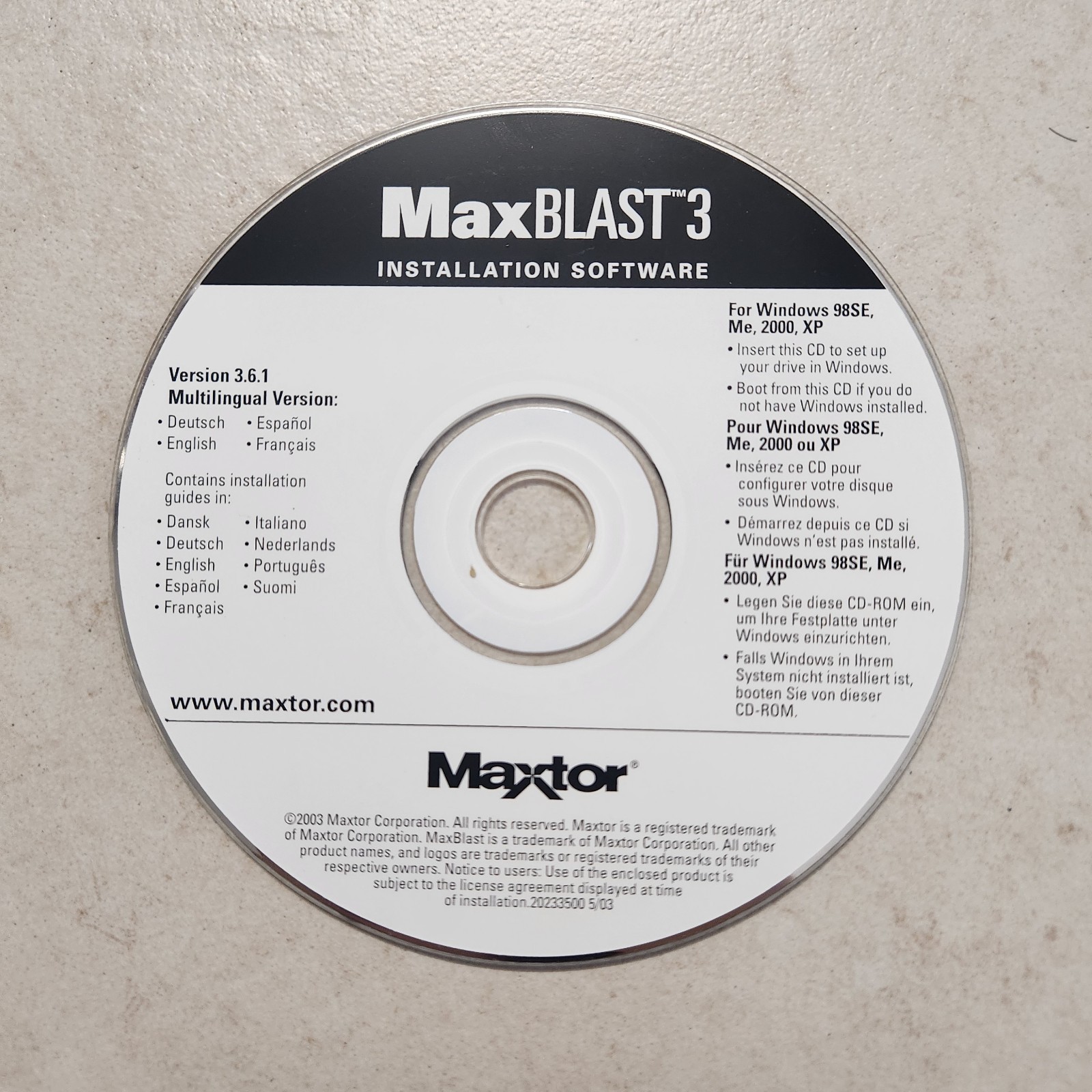 Maxtor MaxBlast 3 V3.6.1 Installation CD Software (PC; 2003) #1948