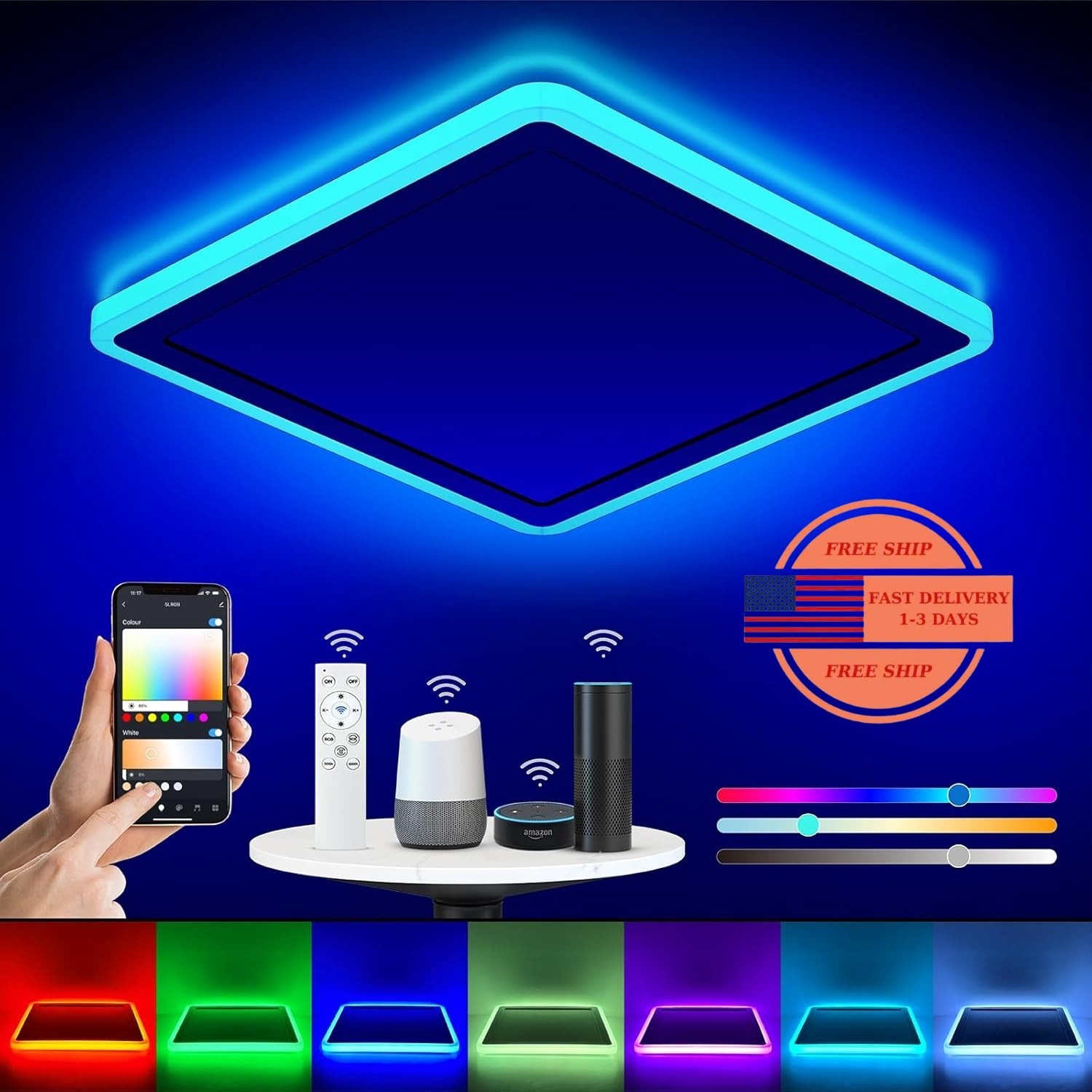 Lámpara de techo LED inteligente WiFi, 33 cm (13 pulgadas), RGB, de montaje