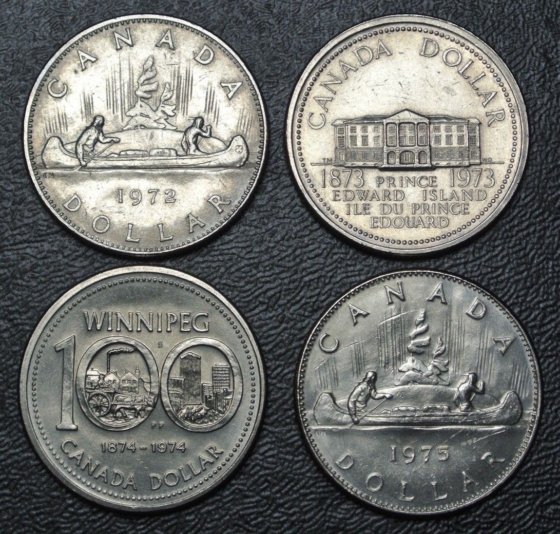 CANADA 1972-1975 DOLLARS $1.00 - ELIZABETH II - NICKEL - Lot of 4 pcs.