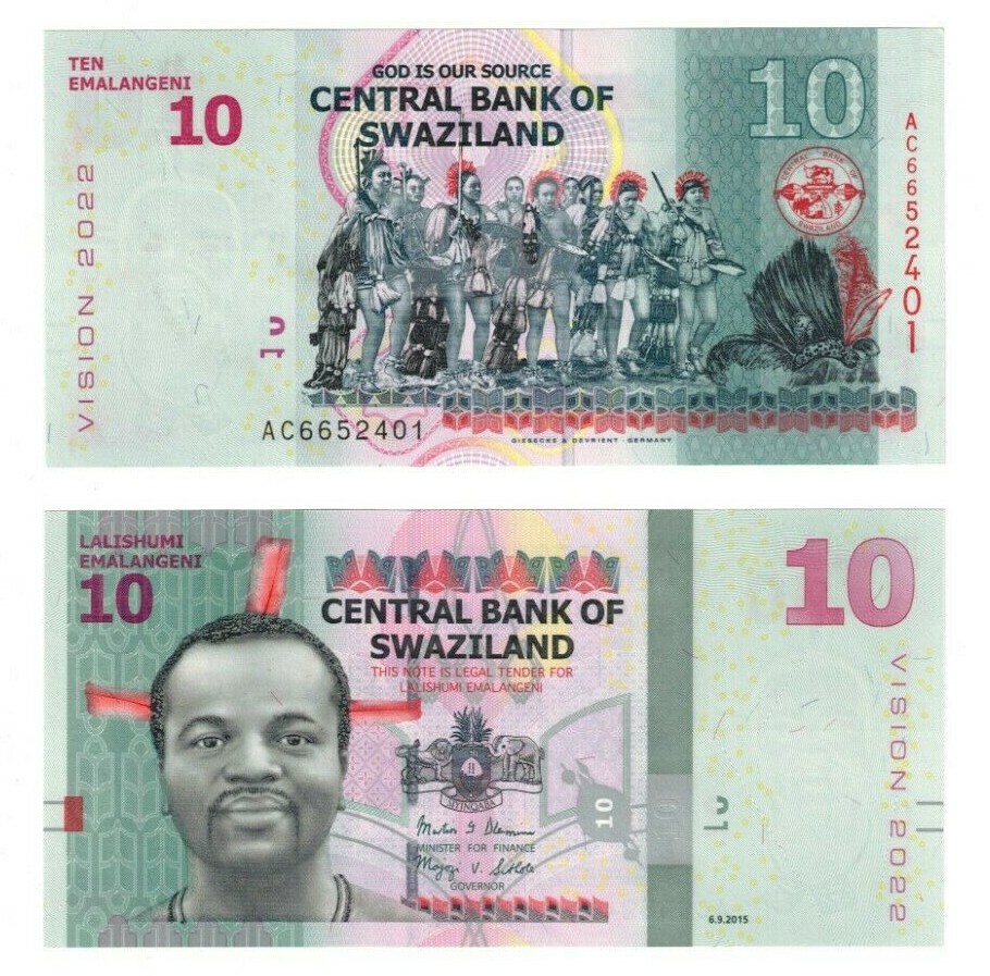 2015 Eswatini Swaziland Banknote P41 10 Emalangeni UNC Vision series