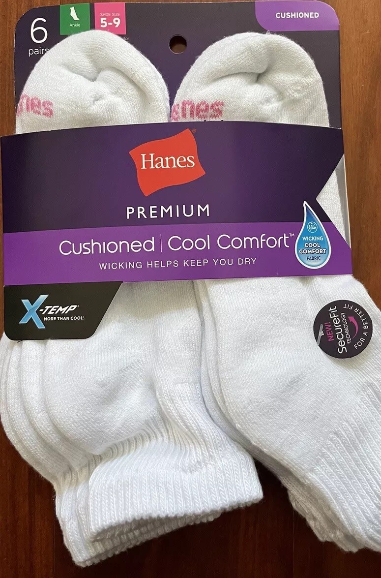 Hanes Women's Premium Cushioned Cool Comfort Ankle Socks 6-Pack Shoe Size 5-9