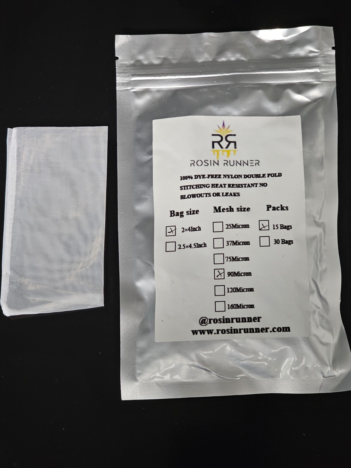 90 count nylon micron bags 90m 2'' x 4'' food grade durable double stitching