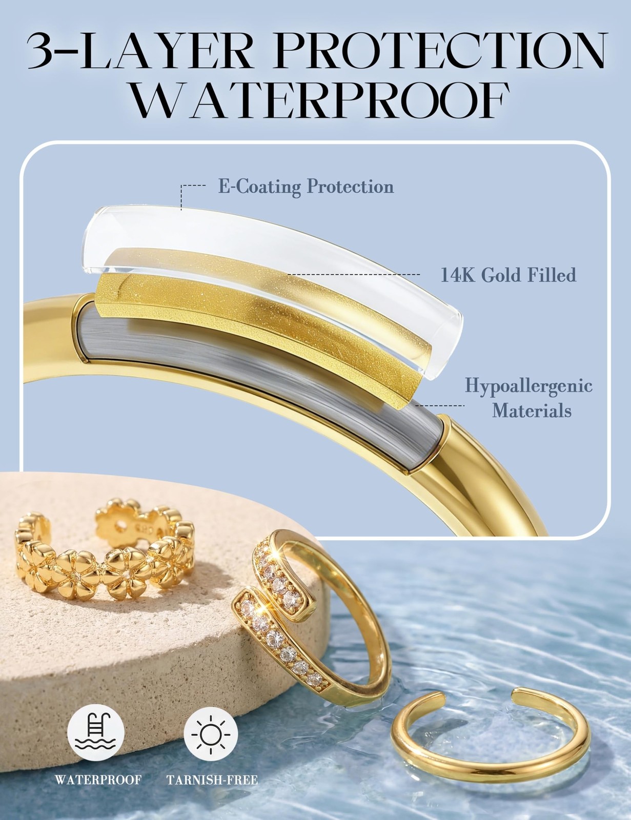 sailimue Gold Filled Toe Rings for Women Non Tarnish Adjustable Silver Ring |...