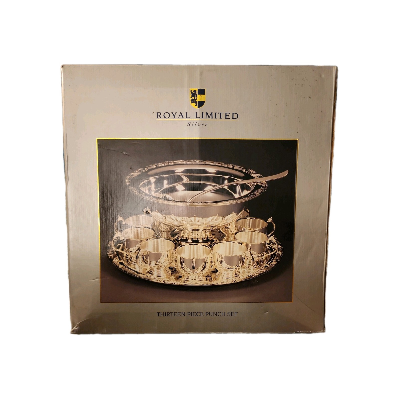 New Royal Limited 13 Pc Silver Plated Punch Bowl Set Vintage NIB