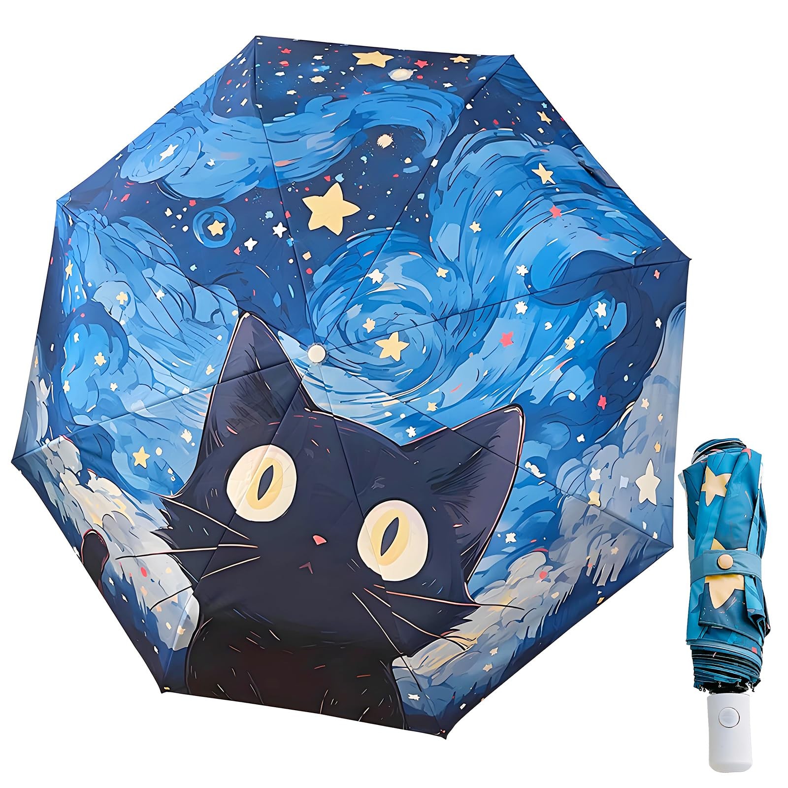 NBHUZEHUA Cute Cat Umbrella for Women Kids Medium, Van Gogh Medium Size