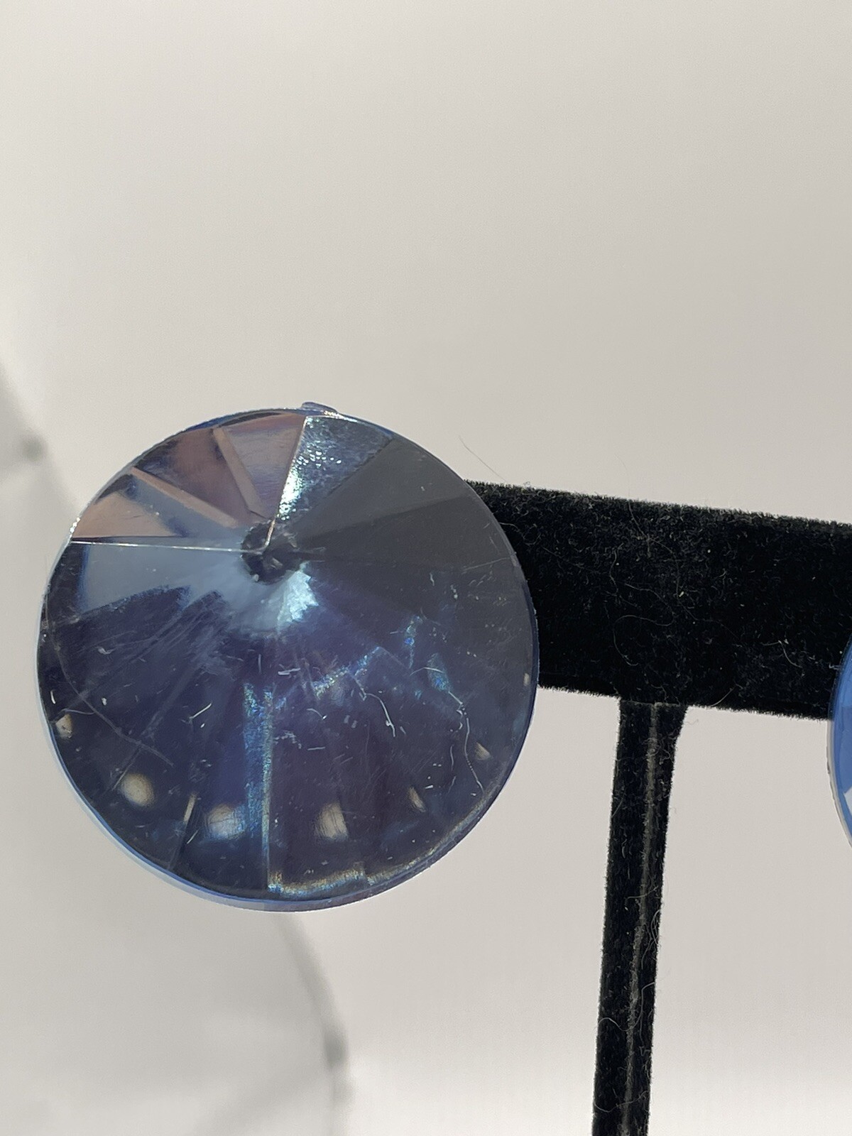 Optic Ice Blue Chunky 1980s Style Pierced Earrings. Unique Design Look At Pics
