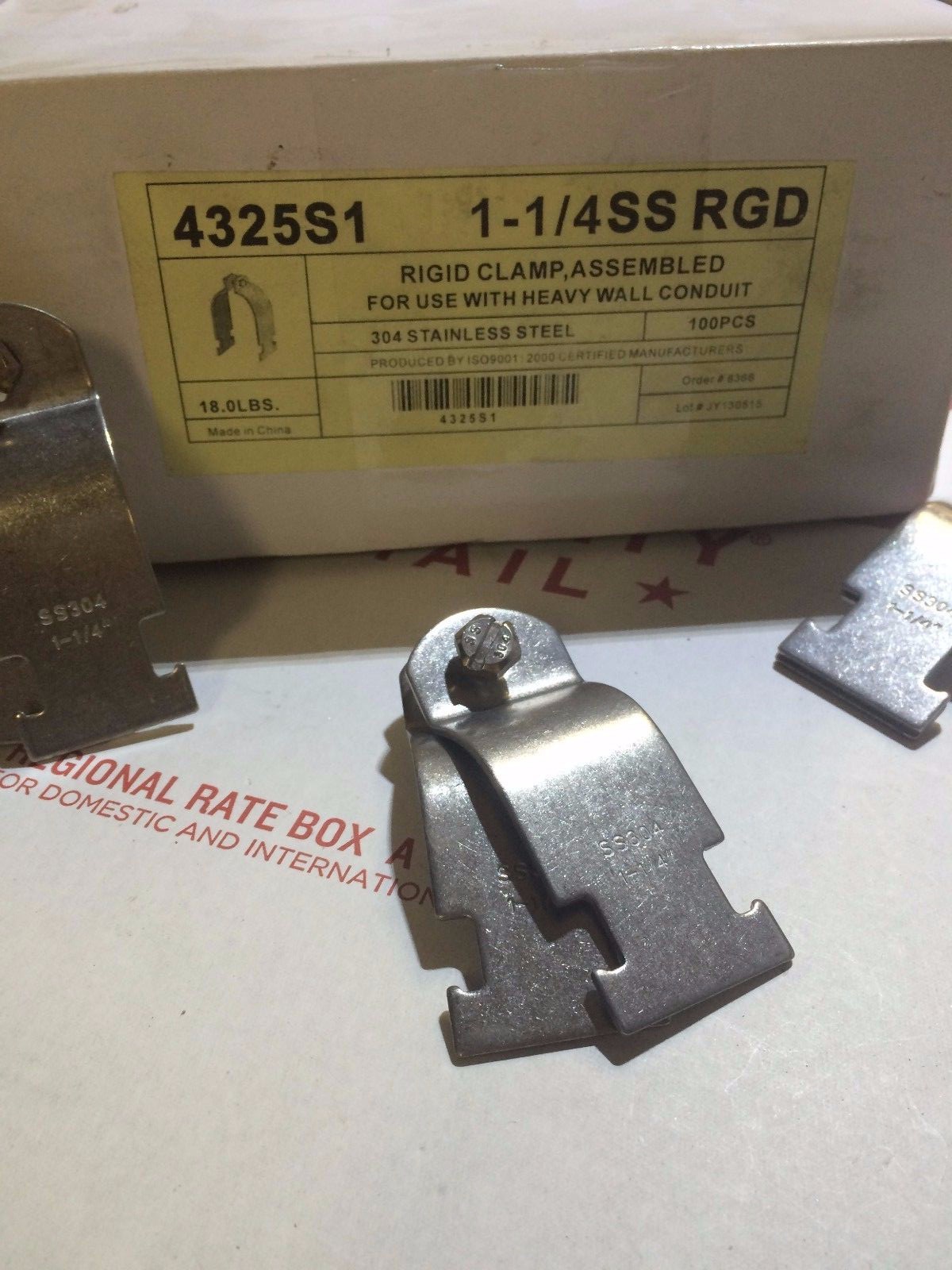 (QTY 10) 1-1/4" Stainless Steel Rigid Pipe Clamps Unistrut Channel #4325S1 P1114