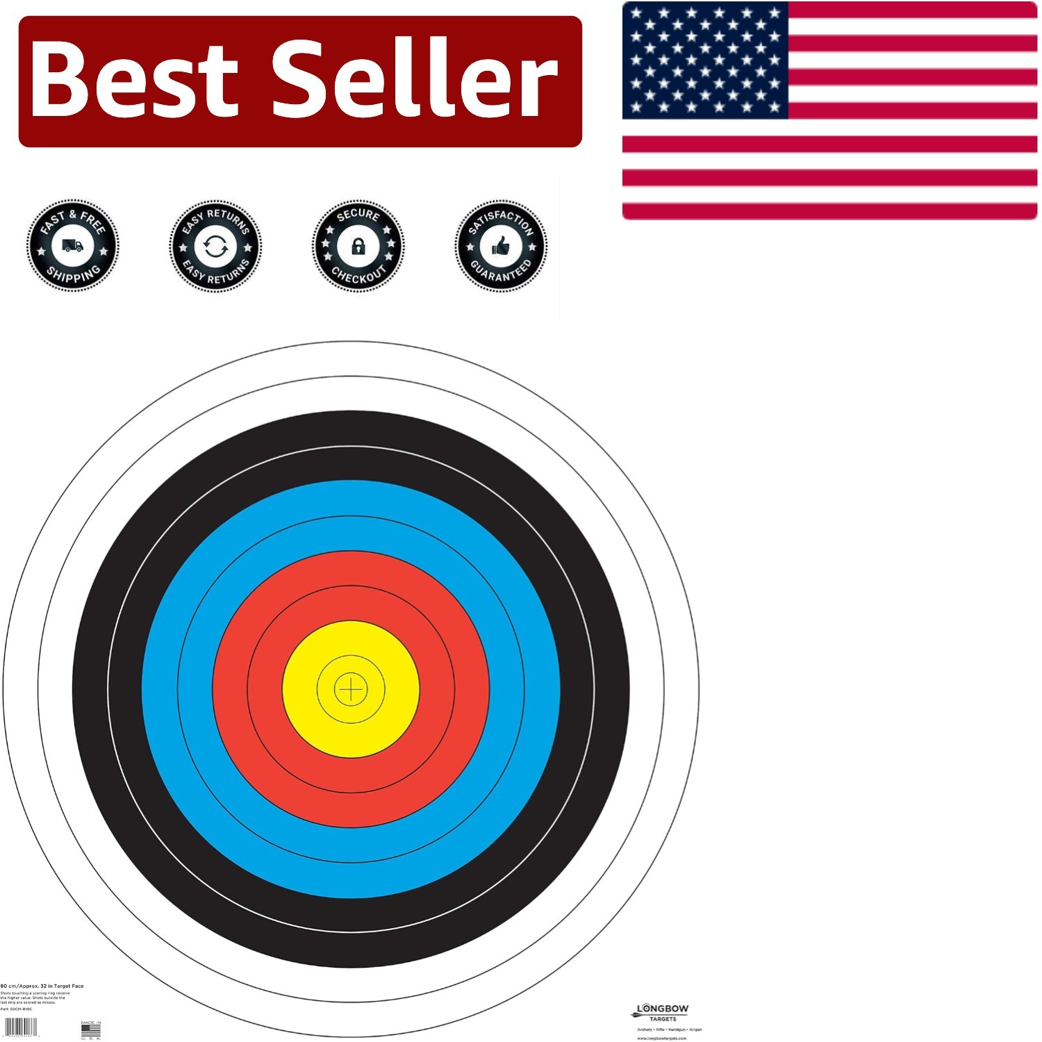 Precision Archery Bull's-Eye Targets - 80cm & 40cm Heavy-Duty Paper, 15 Pack