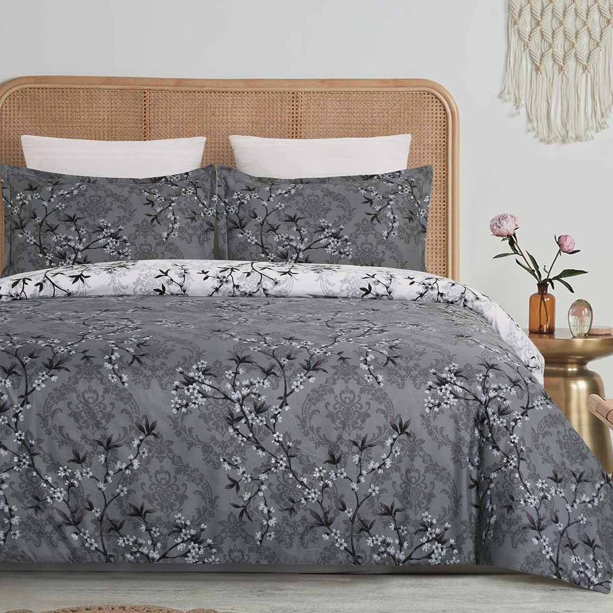 YEPINS Soft Bedding Duvet Cover Set with Zipper Closure Queen, Grey Paisley