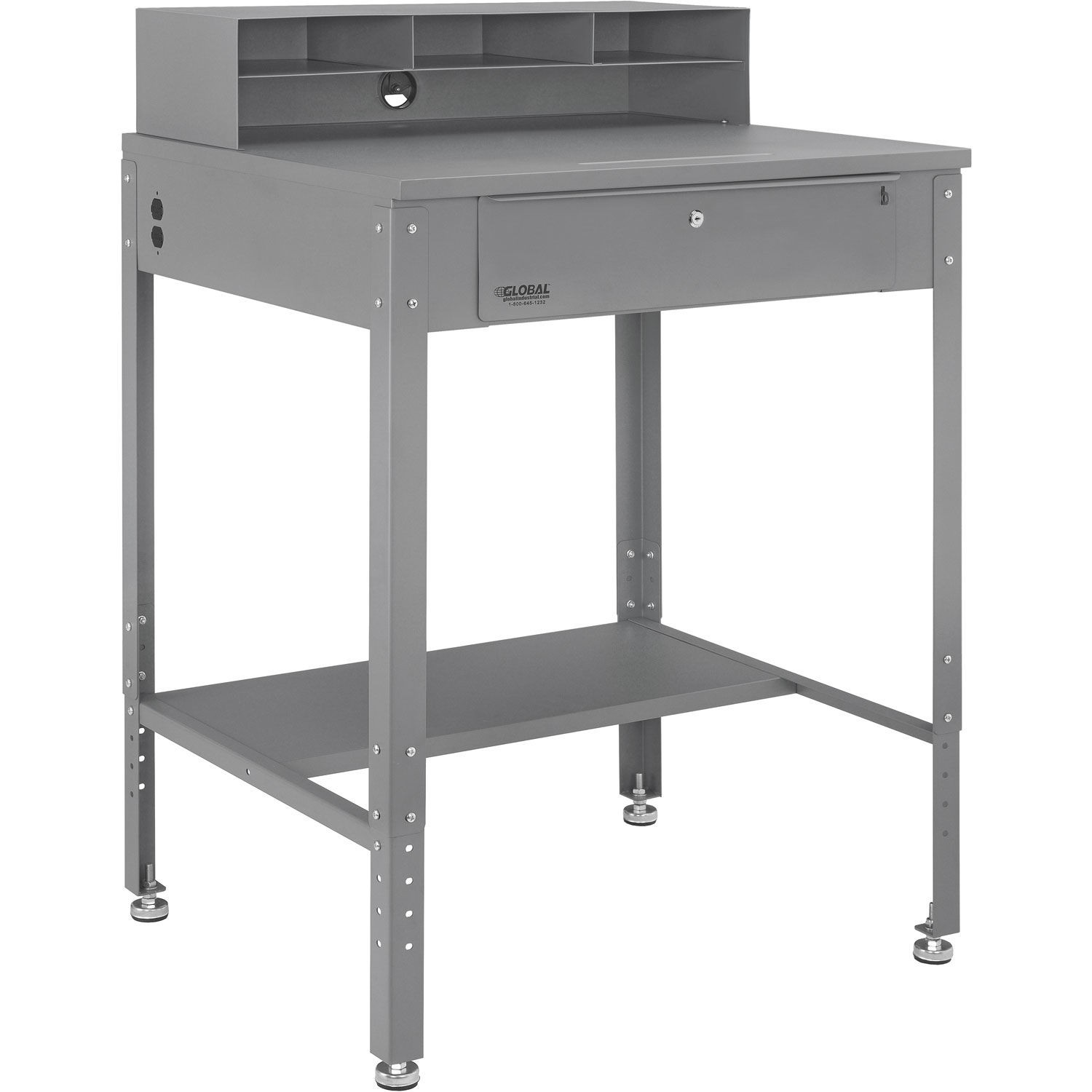 Flat Top Shop Desk w Pigeonhole Compartments 34-1/2"W x 30"D Gray