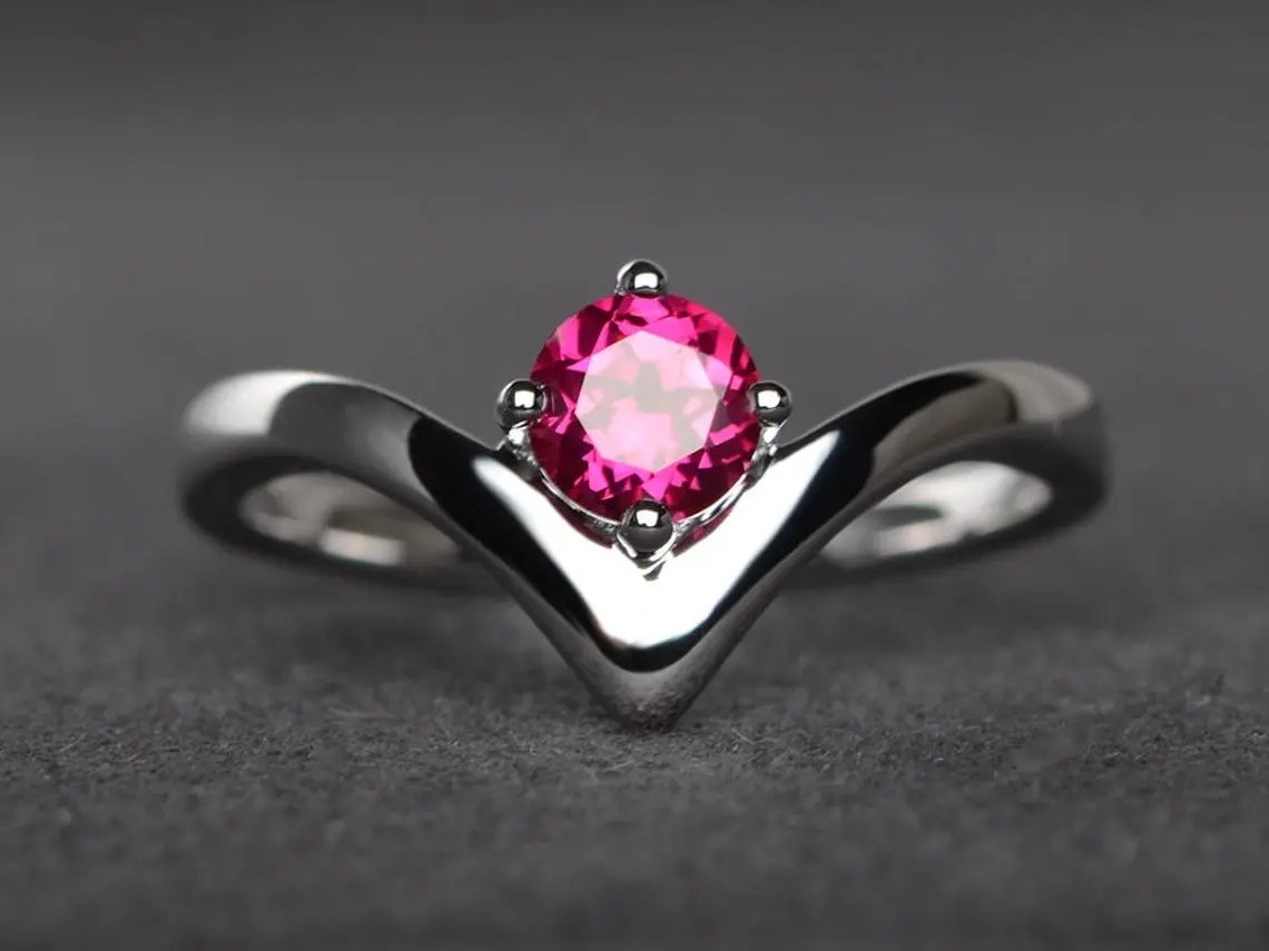 2CT Round Pink Ruby Lab Created 925 Silver Plated Unique Ring Duty Free