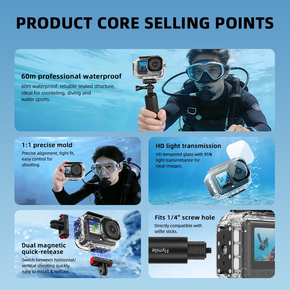For DJI OSMO Action 6 Magnetic Quick Release 60M Waterproof Diving Case ACUS