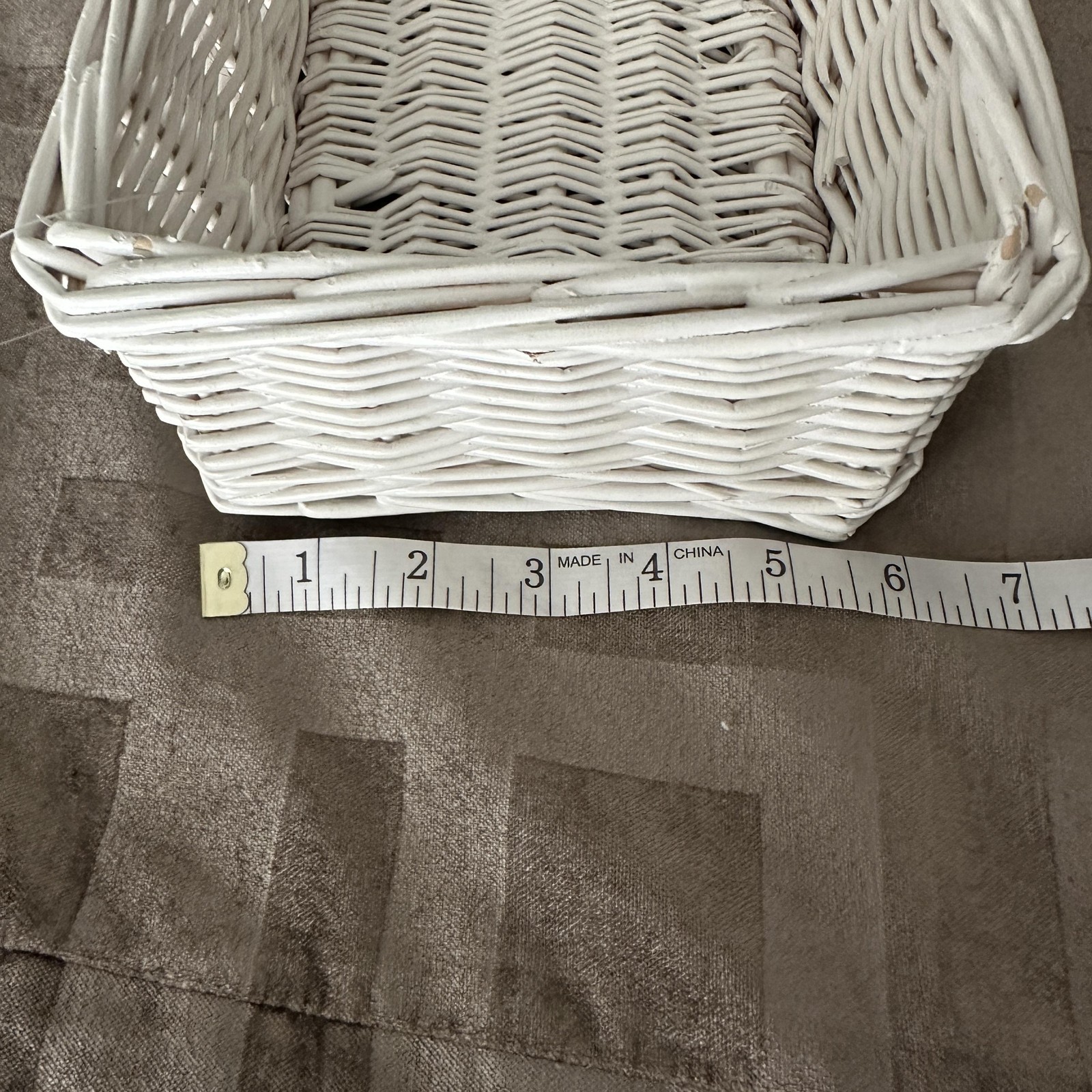 White Wicker Rectangular Basket 17 Inch Farmhouse Table Centerpiece Organizer