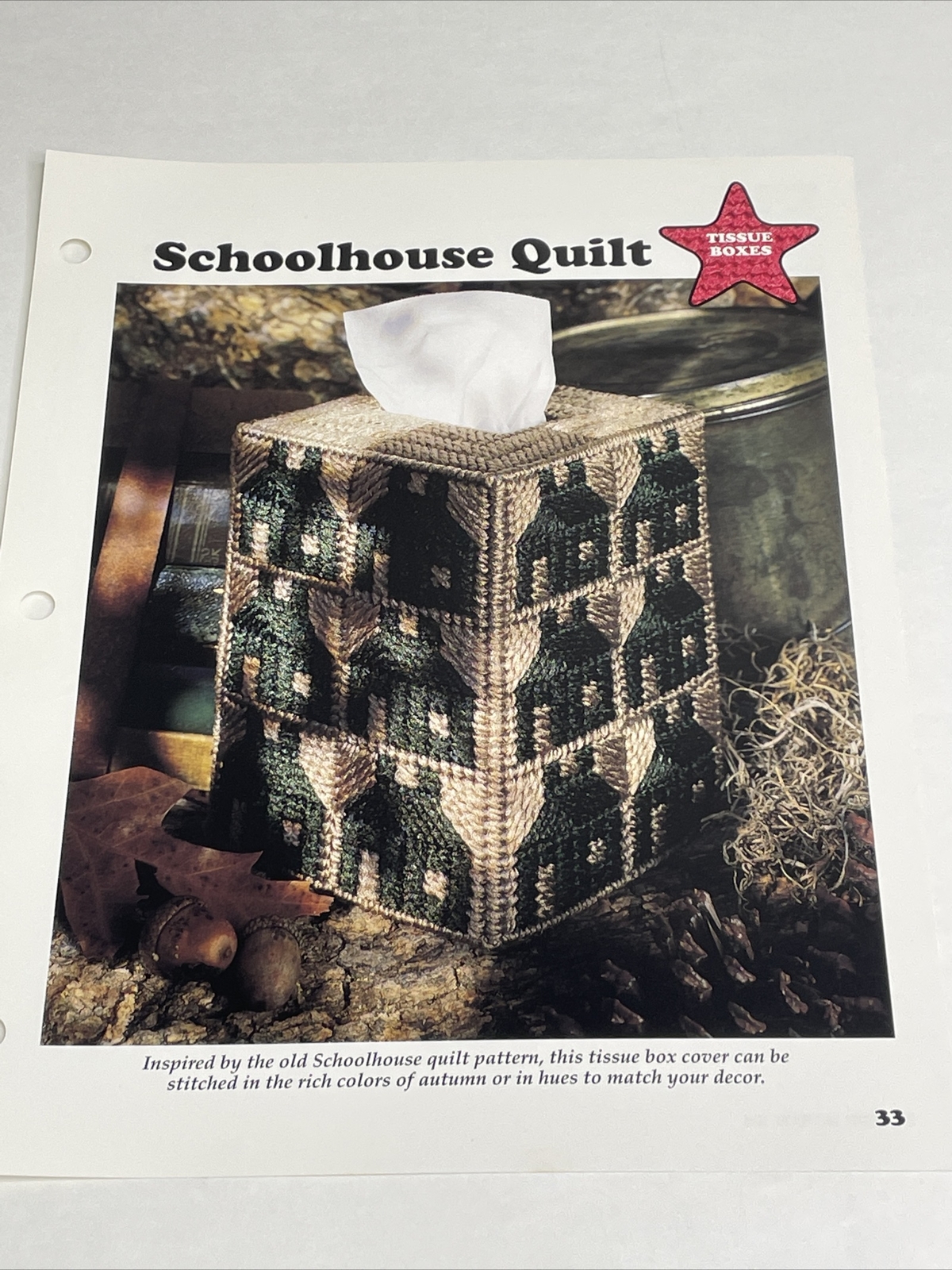 Schoolhouse Quilt Tissue Box Leisure Arts Plastic Canvas Pattern