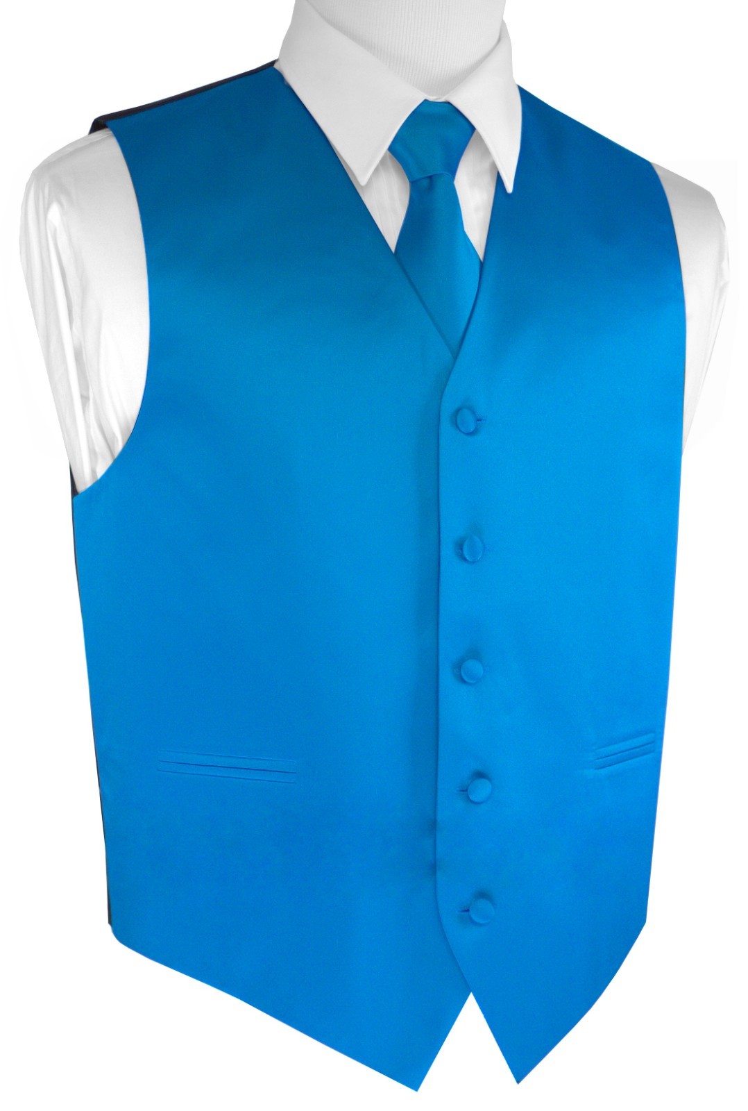 MEN'S BLUE SATIN TUXEDO VEST, TIE & HANKIE SET. Wedding, Formal, Prom, Dress