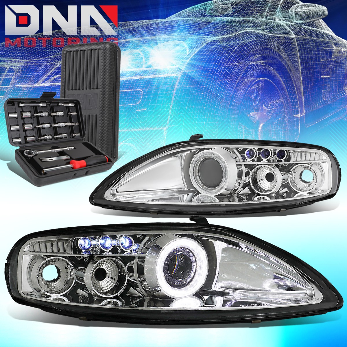 FOR 1992-2000 LEXUS SC300 SC400 LED DRL CHROME PROJECTOR HEADLIGHT LAMPS+TOOLS