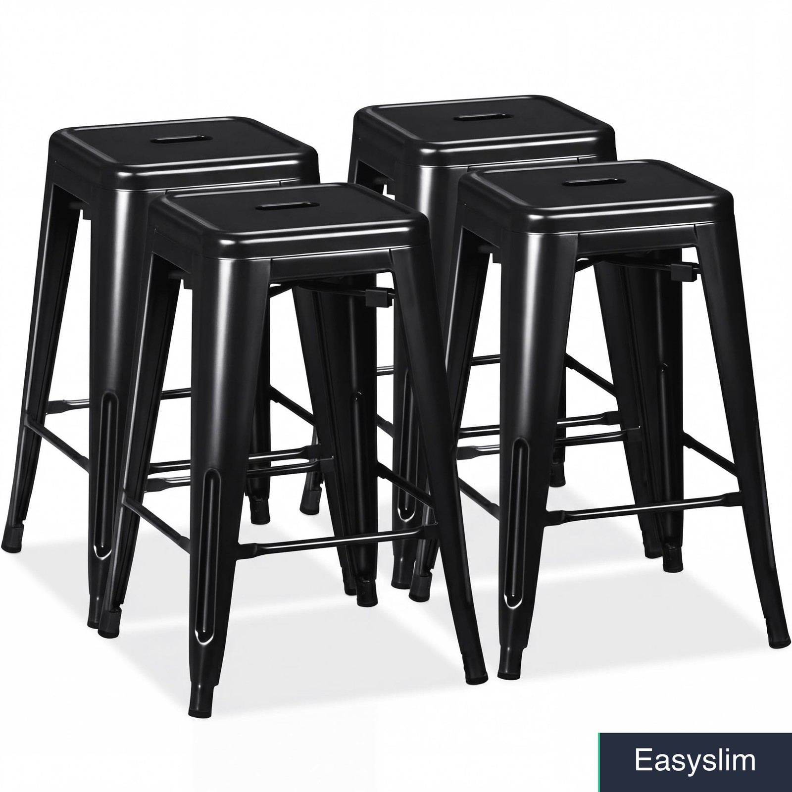 Bar Stool 24 Inch Counter Height Metal Stackable Set of 4 Black