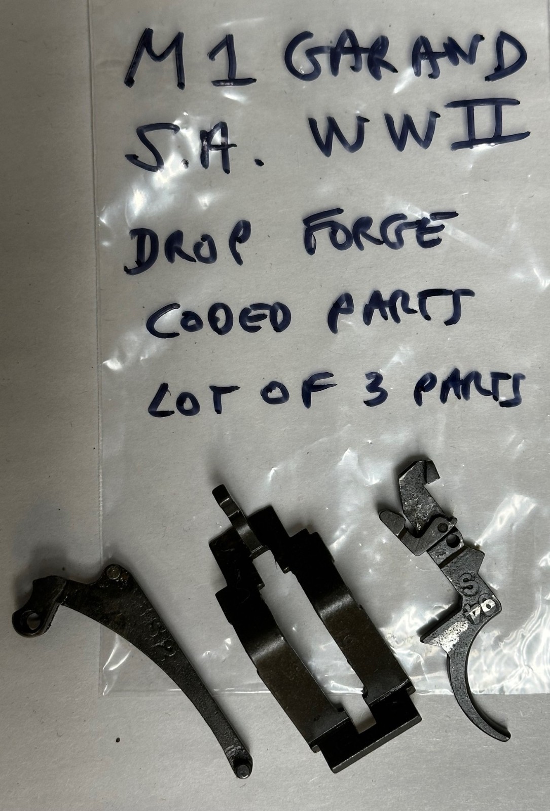 LOT OF 3 M1 GARAND S.A. WWII DROP FORGE CODED PARTS.