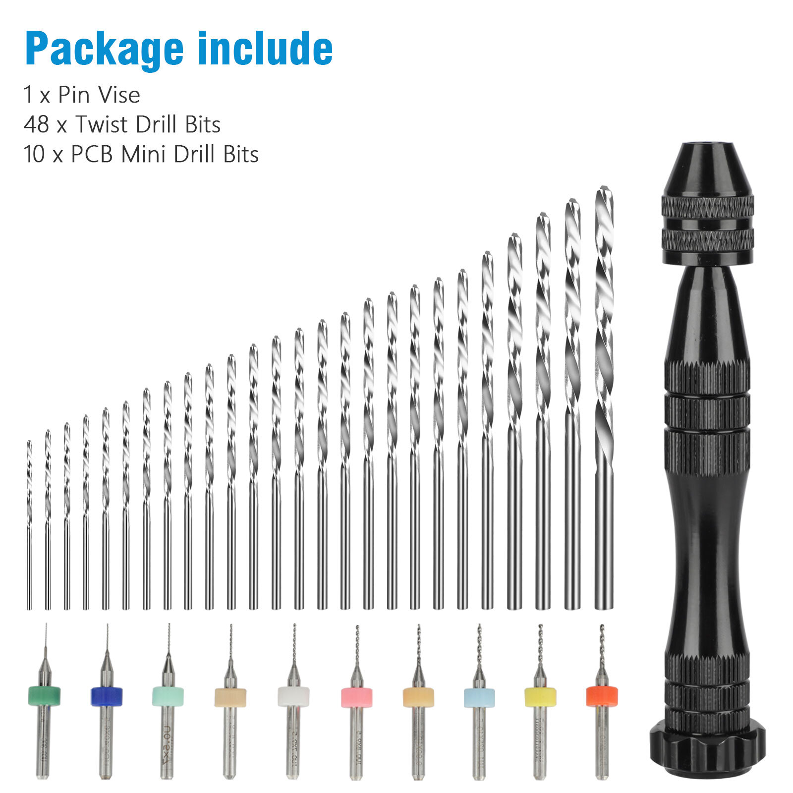 59x Precision Mini Micro Hand Twist Drill Bits Pin Vise Set Rotary Tools DIY Kit