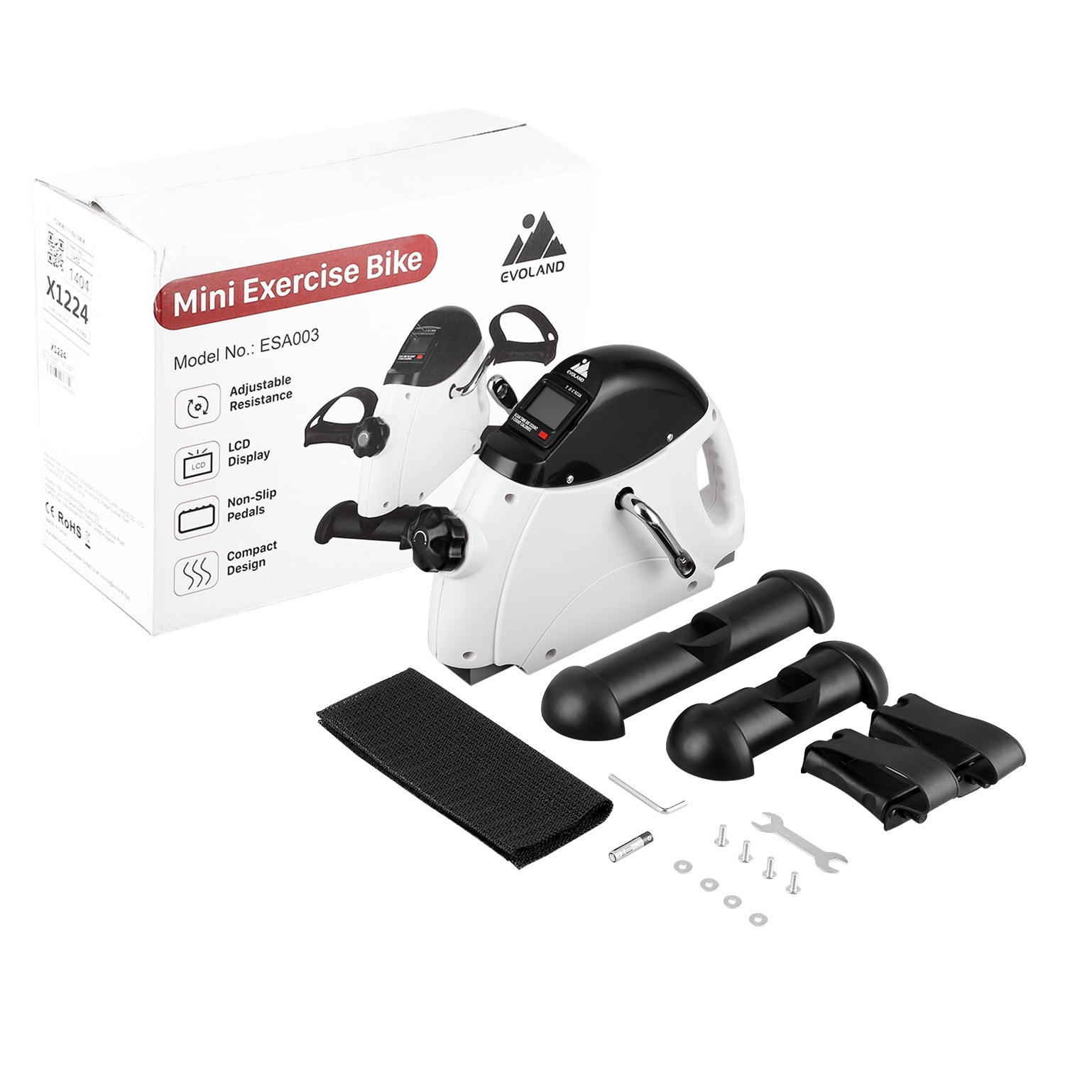 Evoland Mini Exercise Bike Under Desk w/LCD Display, Arm & Leg Pedal Exerciser