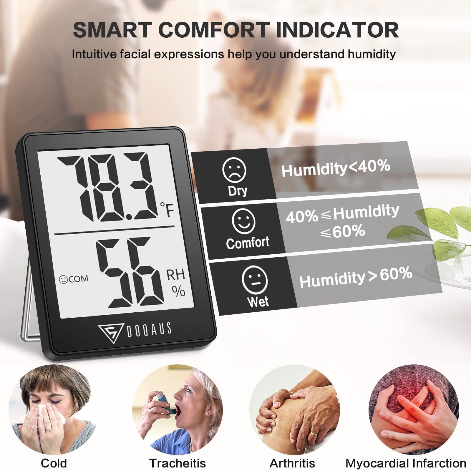 DOQAUS Humidity Meter, 2 Pack Room Thermometer Indoor, 2 Pack, Black