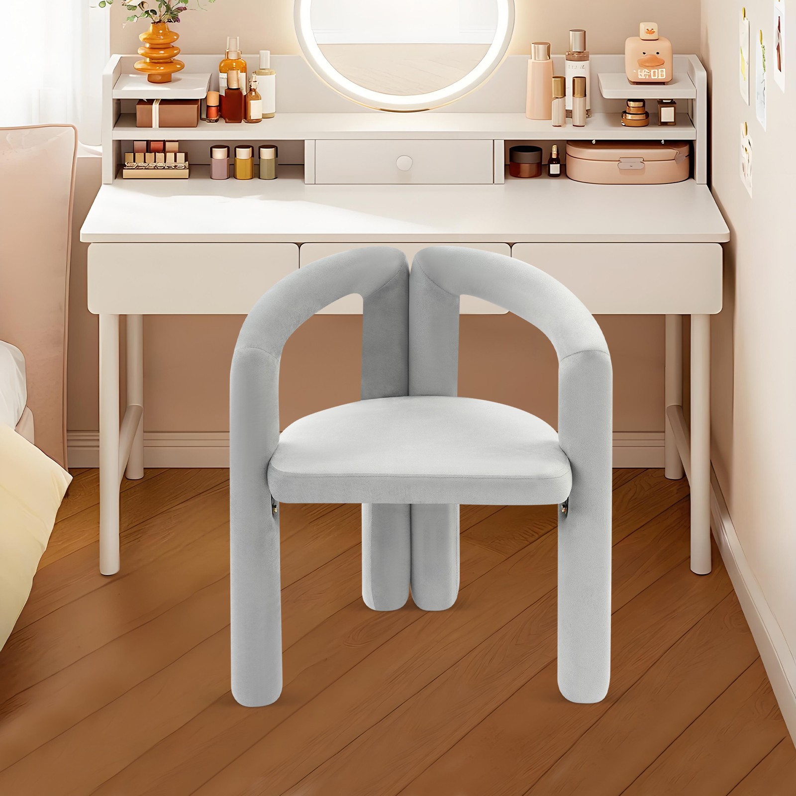 Makeup Vanity Chair with Backrest Comfy Modern Upholstered Seat Stool Gray NEW