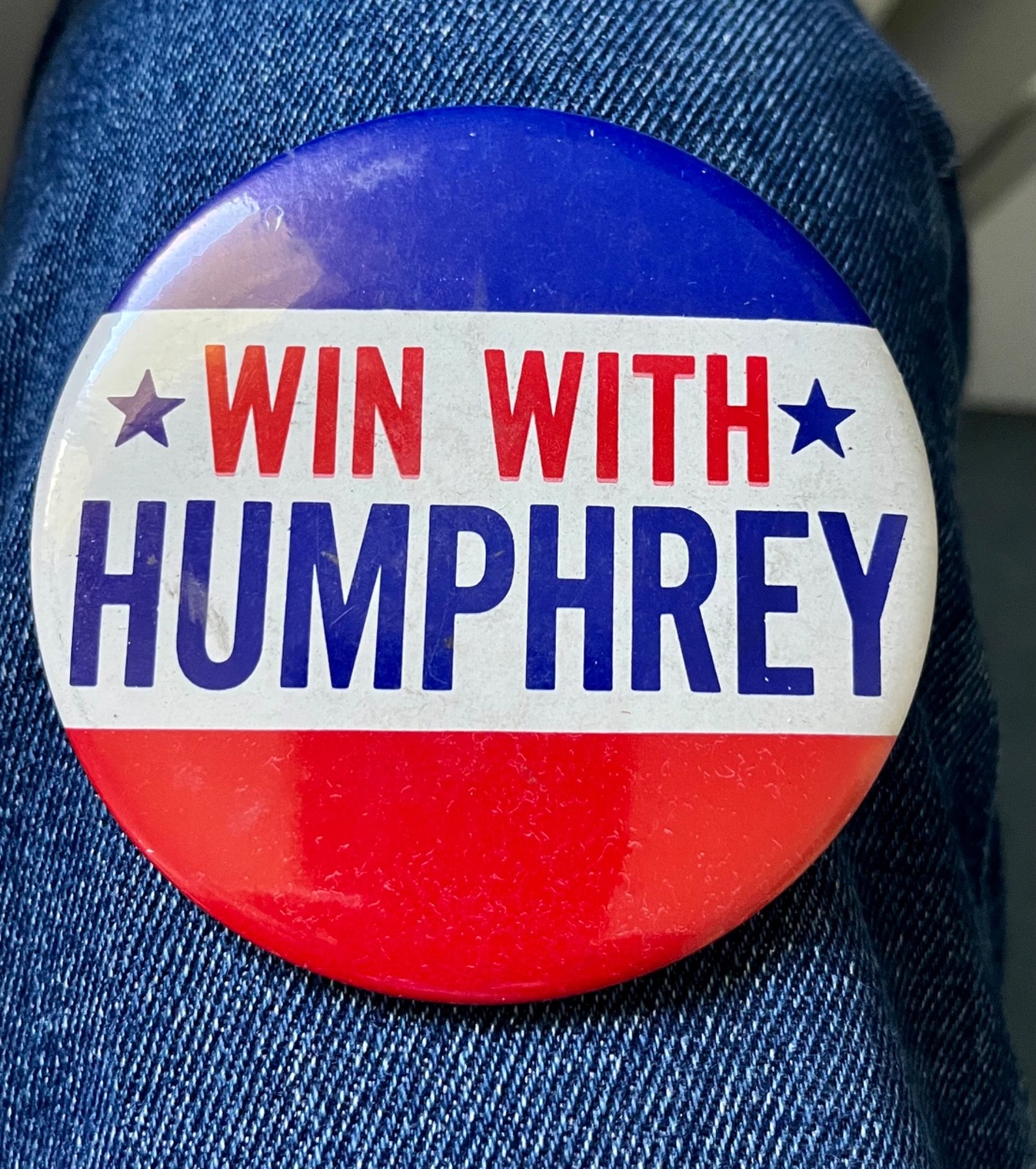 1968 Win With Hubert Humphrey For President 3 1/2" Cello