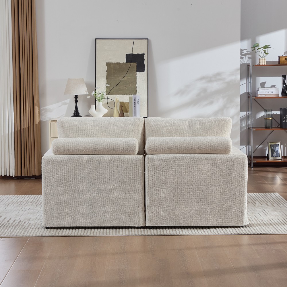 Ivory Chenille Sofa Bed with Cushions, Strong Frame, Living Room