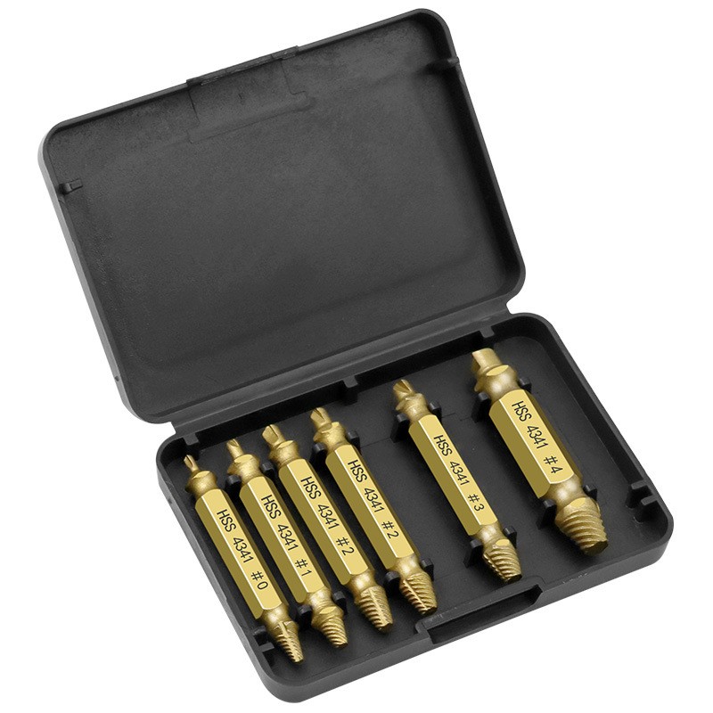 6 Piece Damaged Screw Extractor Tip Drill Bit Stripped &Broken Bolt Removal Tool