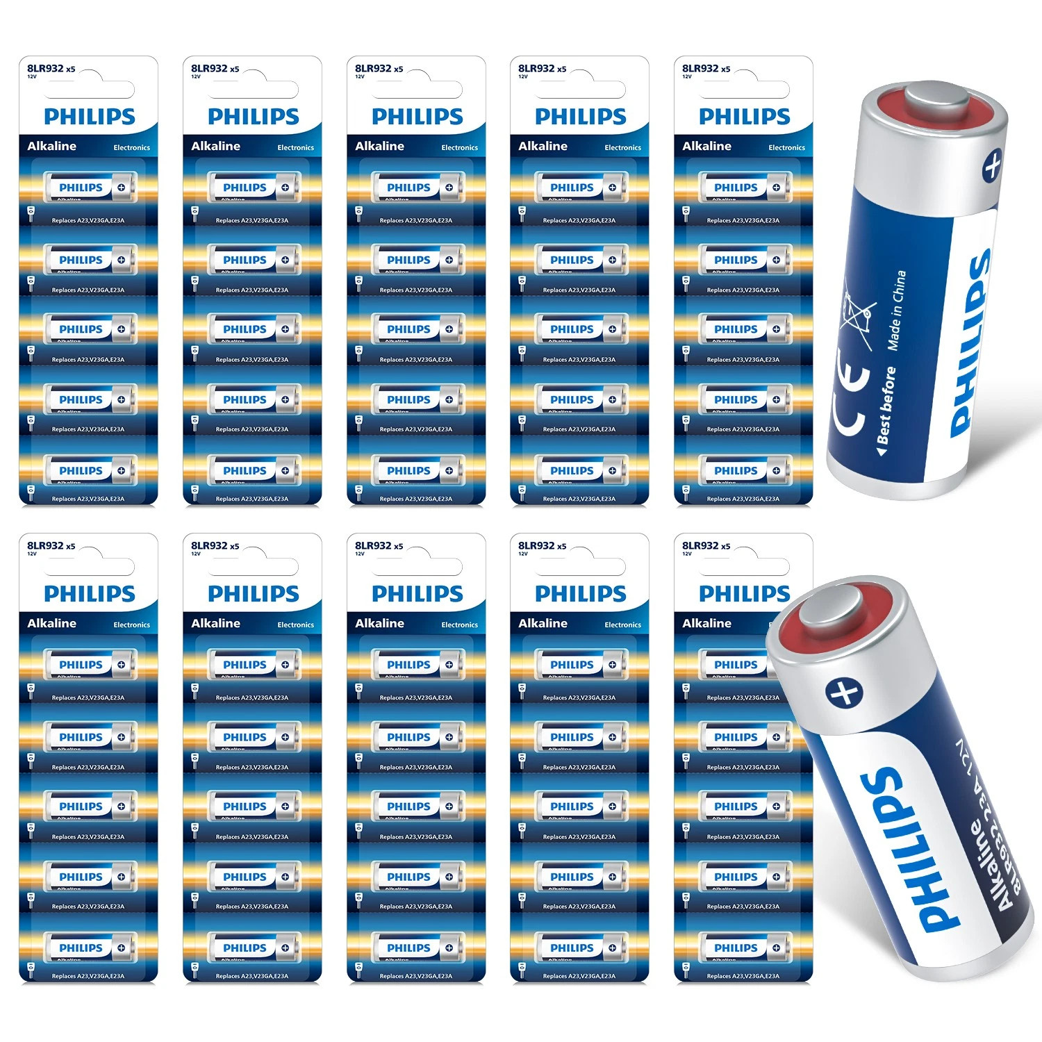 PHILIPS 50PCS 10 pack 23A 12V A23 Alkaline Battery for Doorbells Remote Controls