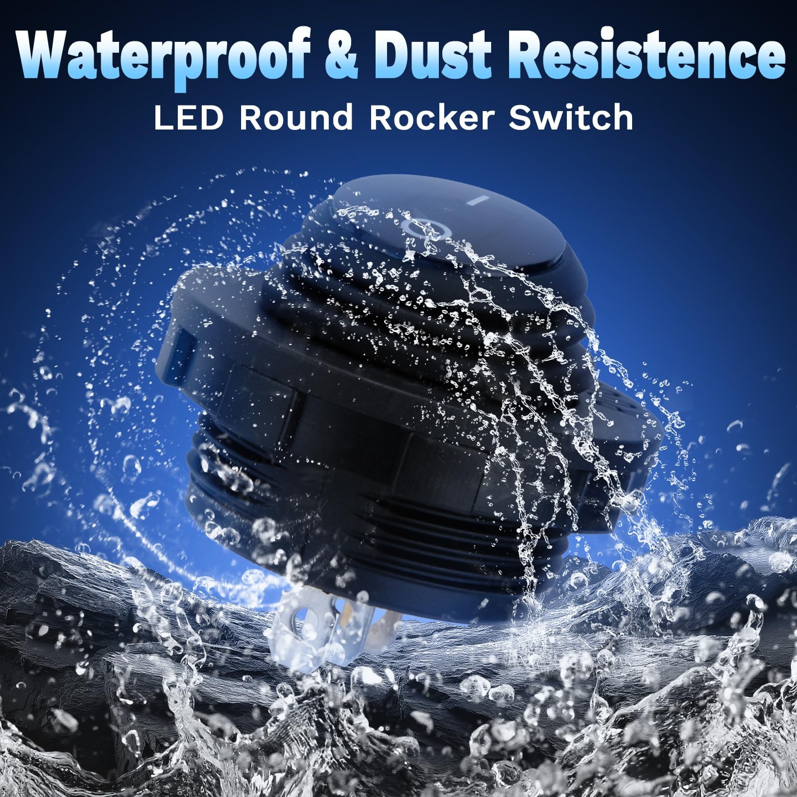 Round Rocker Switch, Toggle Switch 12V, Waterproof Lighted LED On Off Blue-1