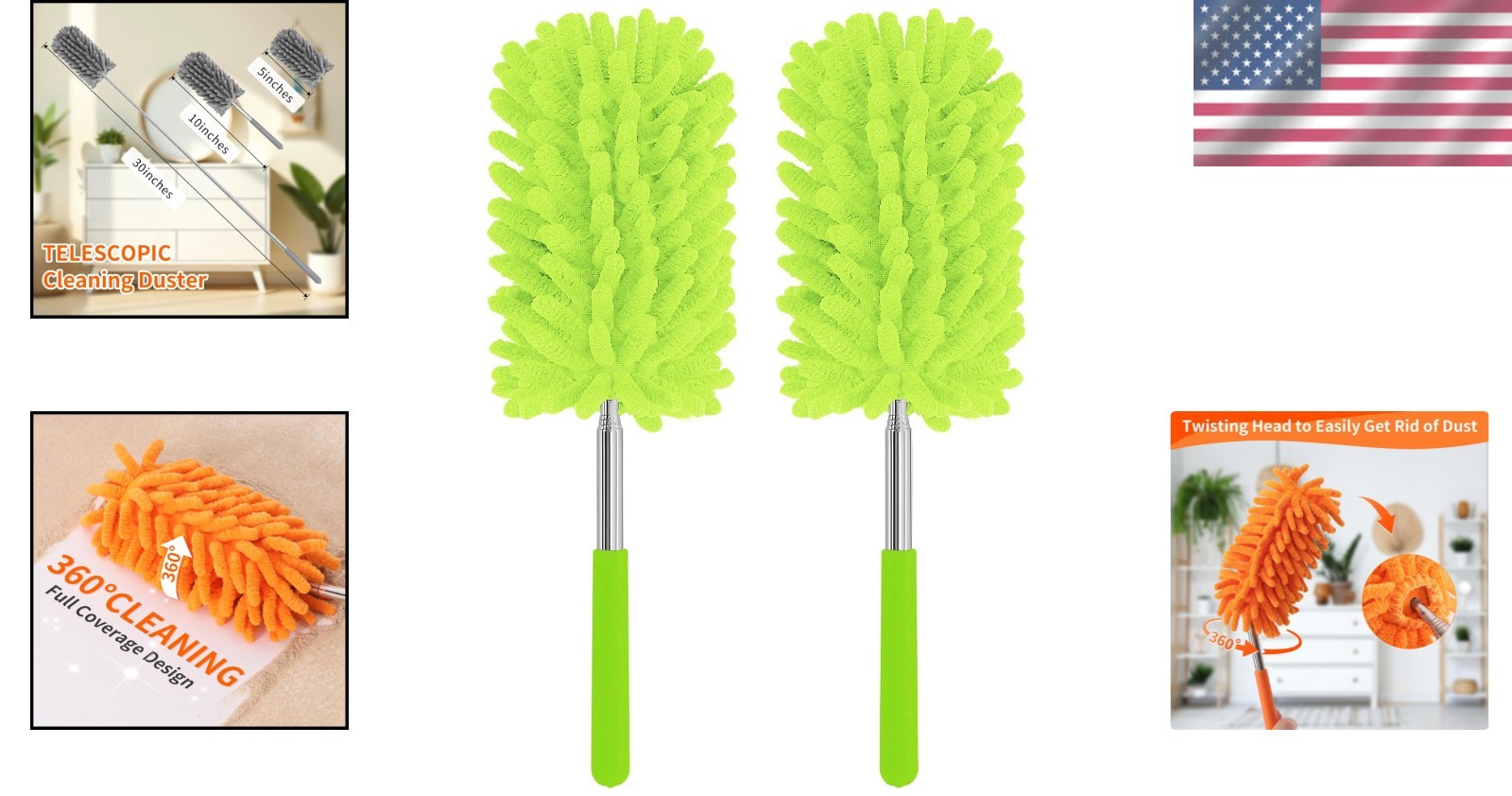 Extendable Microfiber Duster Set - Washable, Multi-Purpose for Home & Office Use