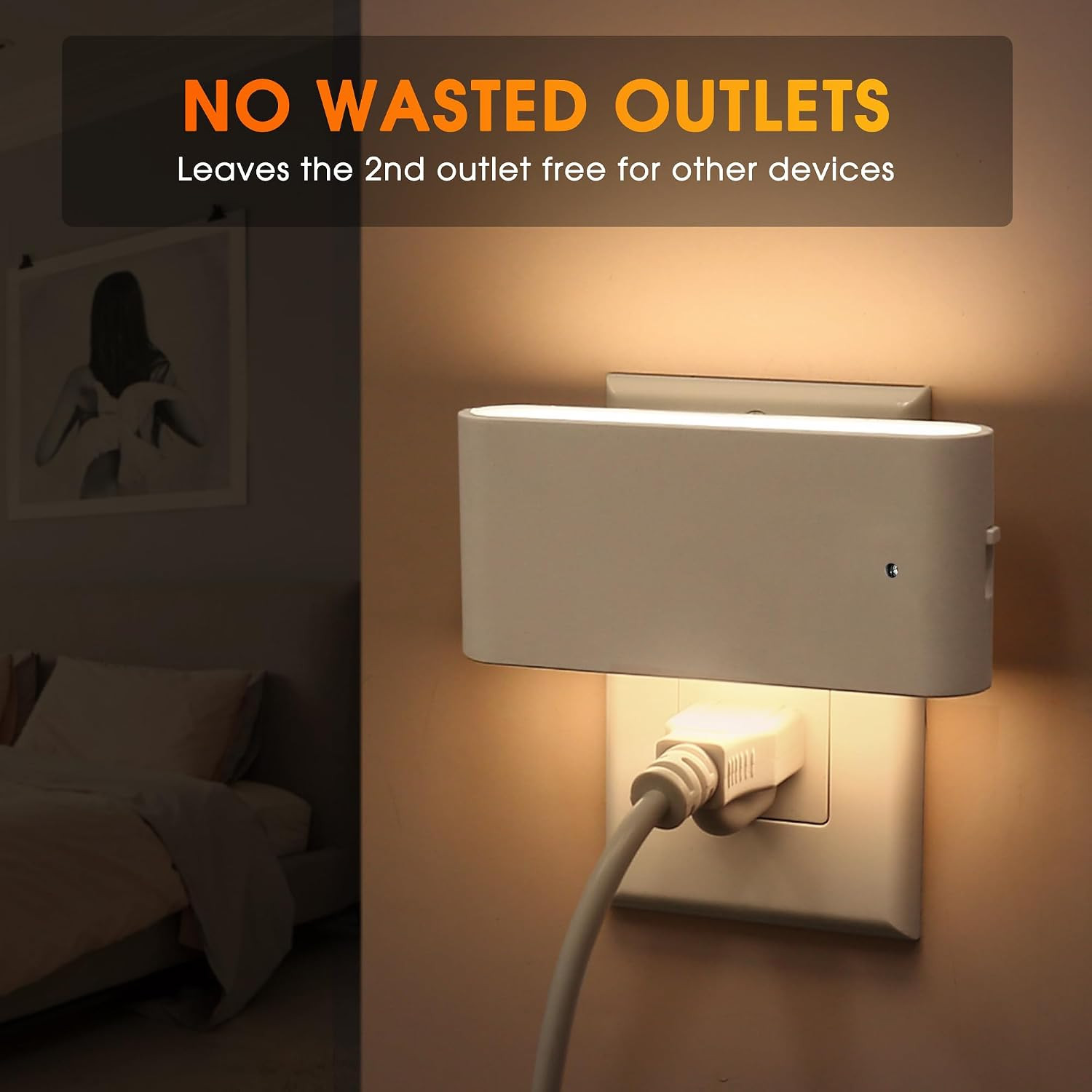 Night Lights Plug into Wall,Dusk to Dawn Sensor,3000K,White | Dimmable LED Night