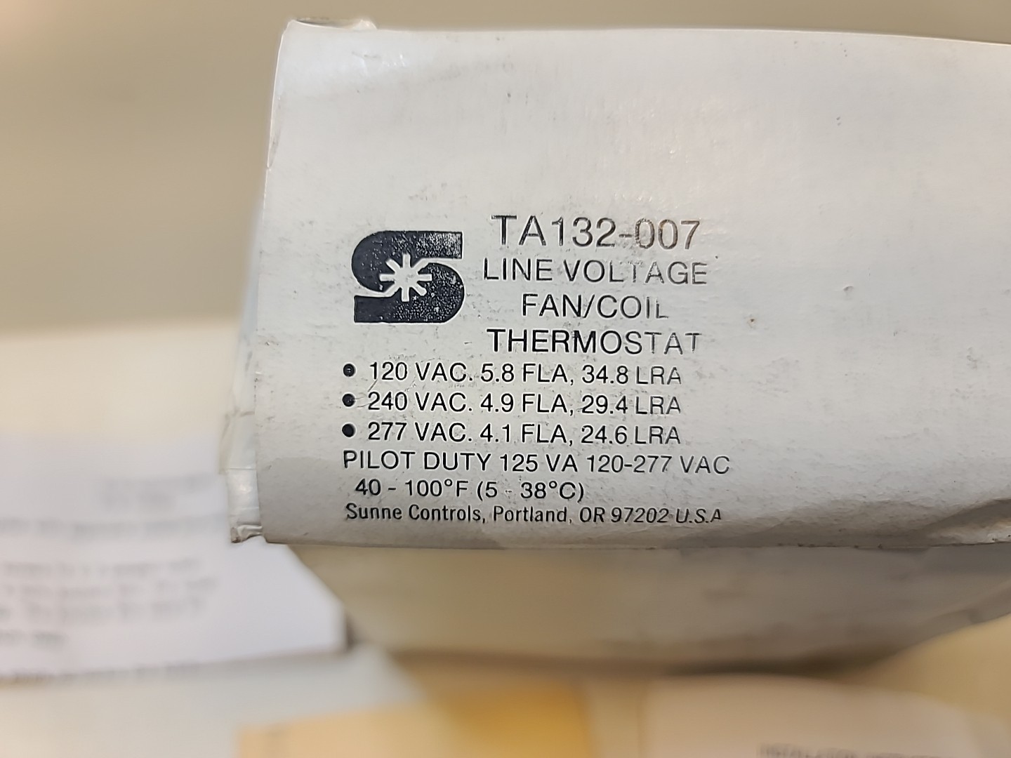 Sunne Controls Fan Coil Thermostat TA132‑007 – Line Voltage NOS Lot of 2