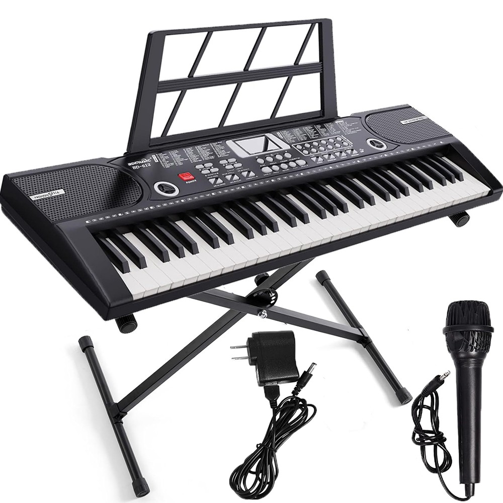61 Key Keyboard Piano Electronic Digital Lighted Keys Mic X-Stand for Beginners