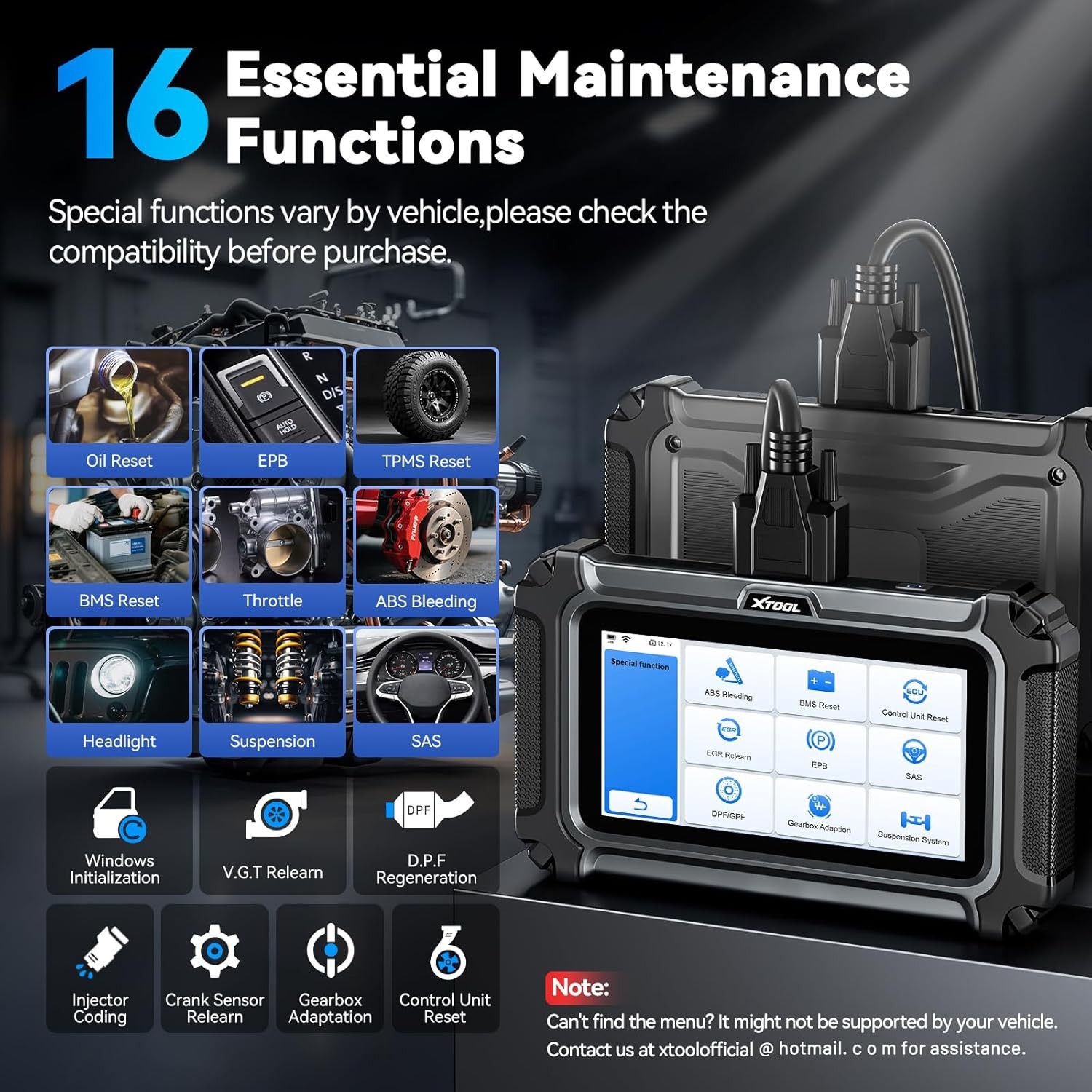 ➡️XTOOL OBD2 Scanner D5S Engine ABS SRS Transmission Diagnostic Tool 16 Resets