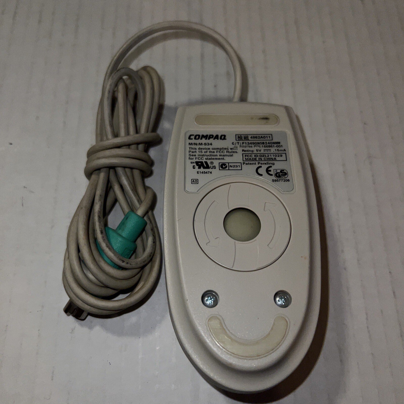 Vintage Compaq Standard 2 Button Ivory Mouse