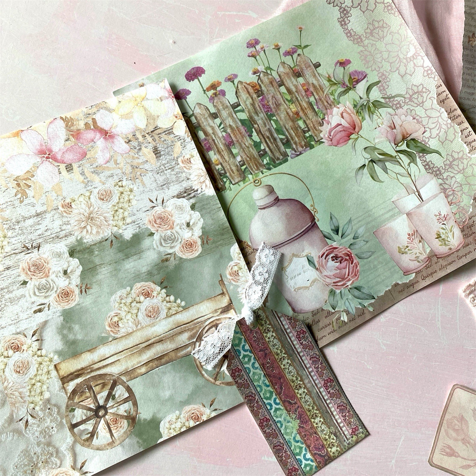 10pc Shabby Chic Handmade Junk Journal Making Kit Ephemera, Lace, Cards, Pockets