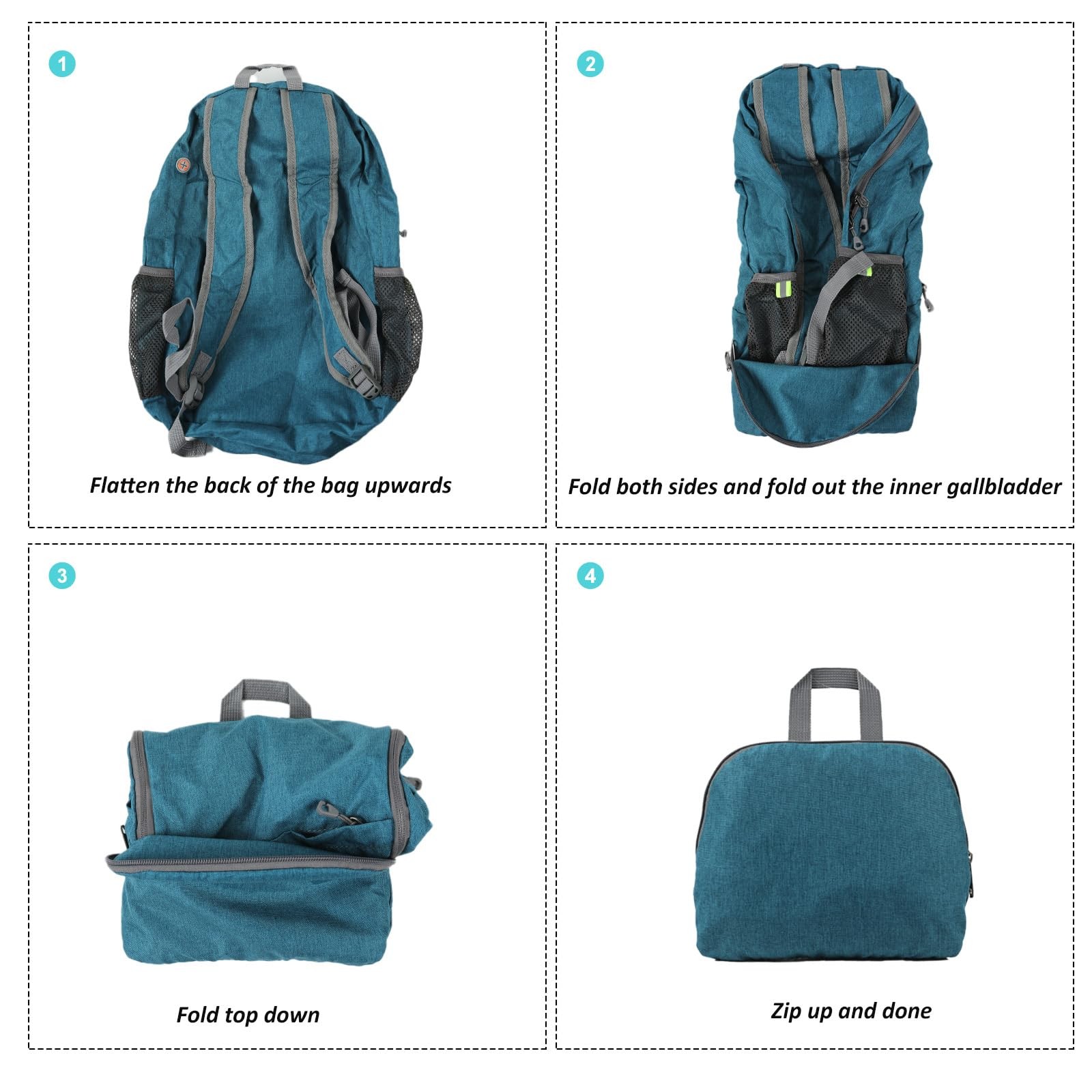 Ultra Lightweight Packable Backpack 25L Foldable Hiking Daypack Teal Blue