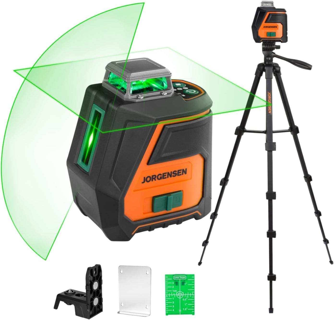 JORGENSEN 360° Laser Level w/Tripod 100FT Rechargeable Self Leveling Cross Laser