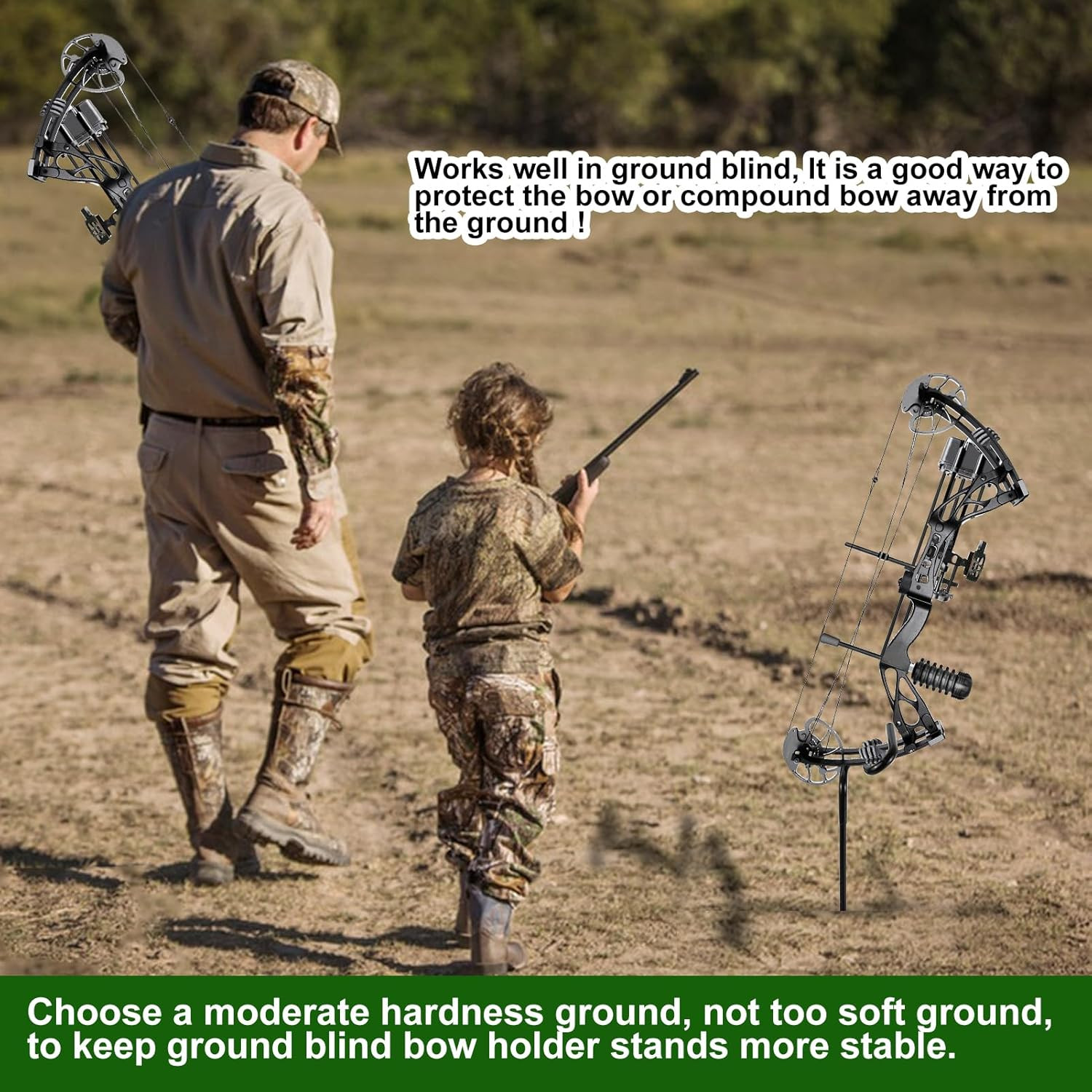 2 Pack Ground Blind Bow Holder with Rubber Coated, Rustproof Hunting Compound