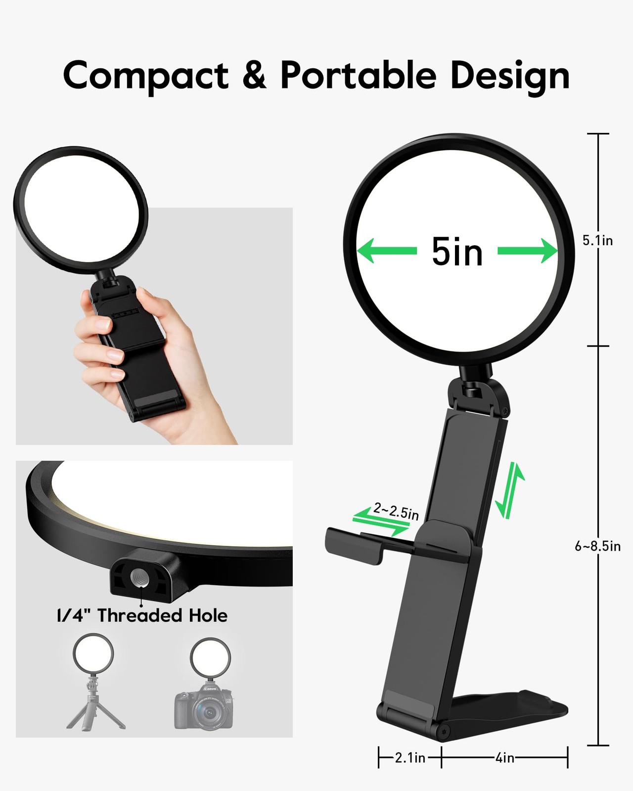 Computer Zoom Lighting for Video Conference, 5" Eye-Caring Ring Light with 50 Mo